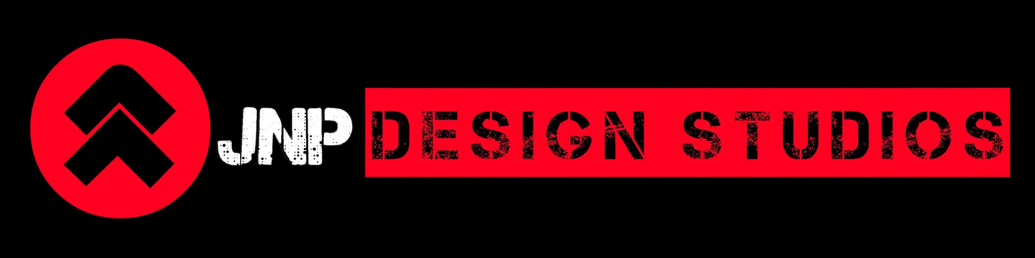 Logo of JNP Design Studios with a red and black design on a black background